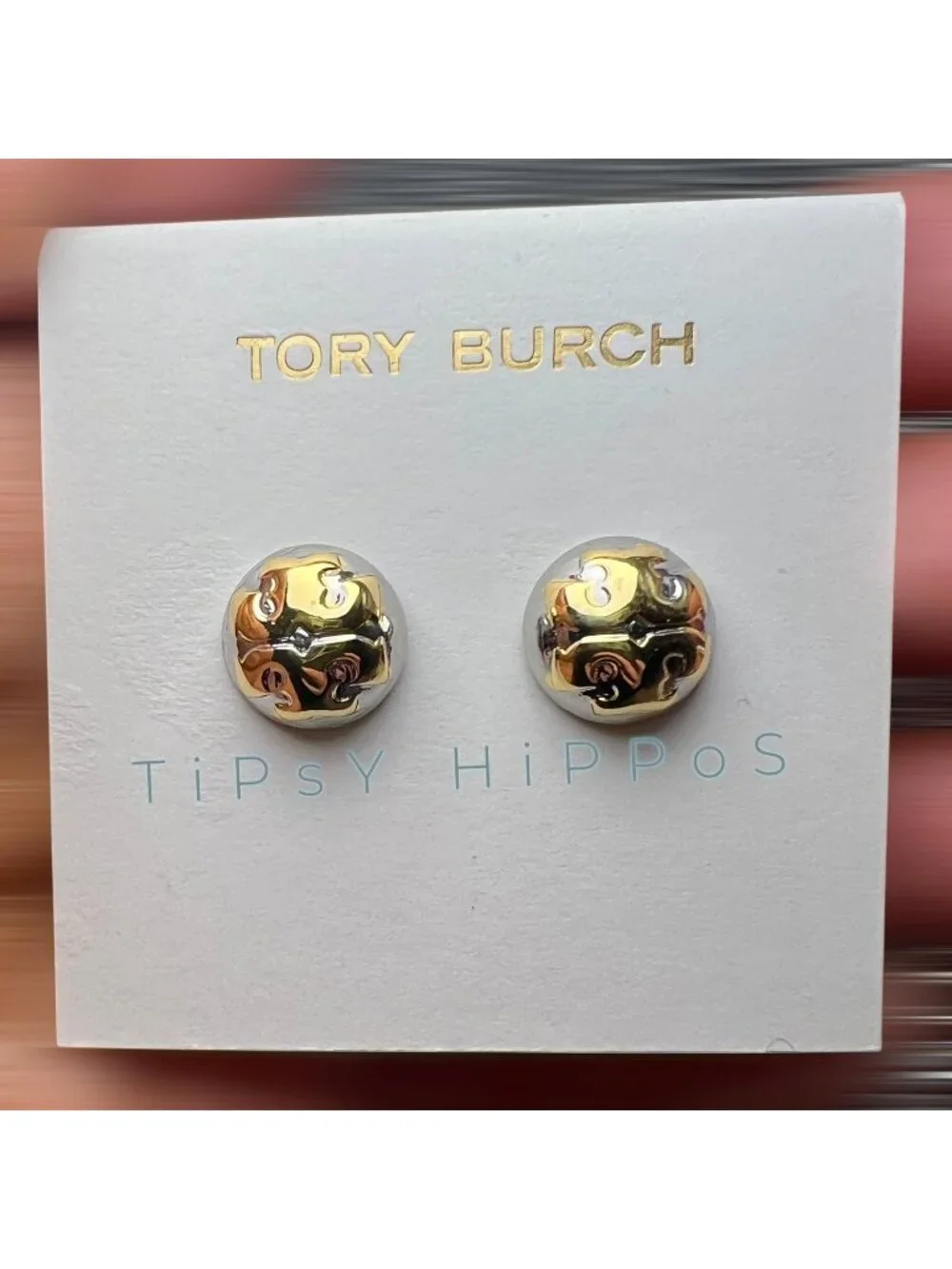 NEW!  Tory Burch Silver and Gold Logo Stud Earrings